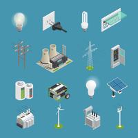 Electricidad Power Icons Isometric Collection vector