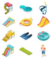 Aqua Park Isometric Icon Set vector