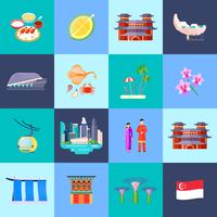 Conjunto de iconos planos de la cultura de Singapur vector