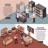 Bakery Kitchen And Bakery Store Isometric Banners vector