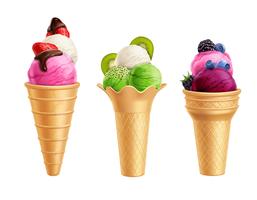 Ice Cream With Fruits Realistic Set vector