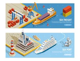 Sea Transportation Isometric Horizontal Banners vector