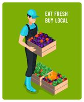 Cheerful Isometric Grocer  vector