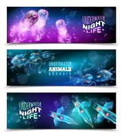 Underwater Colorful Horizontal Banners Set  vector