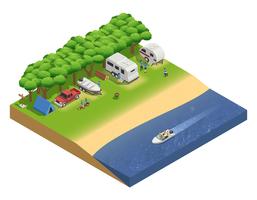 Recreational Vehicles On Beach Isometric Composition vector