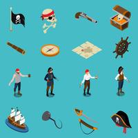 Piratas iconos isométricos vector