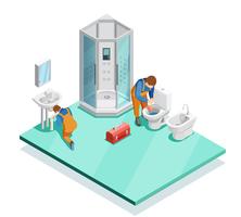 Plumbers In Modern Bathroom Isometric Image vector