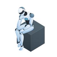 Robot Thinking On Cube Isometric Composition vector