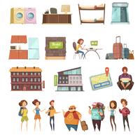 Hostel Isolated Retro Icons Set vector