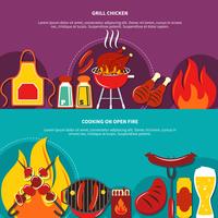 Grill Chiken And Cooking On Open Fire Flat  vector