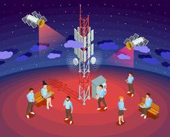 Public Wireless Technology Satellites Isometric Poster vector