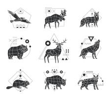 Animals Polygonal Monochrome Emblems vector
