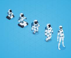 Evolution Of Robots Isometric Design vector