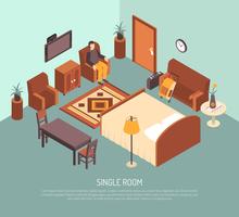 Hotel Single Room Isometric Illustration Poster vector
