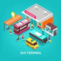 Ilustración isométrica terminal de autobuses vector