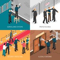 Security Service 4 Isometric Icons Square vector