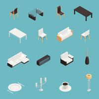 Dining Room Interior Icons Set vector