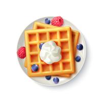 Breakfast Waffles Realistic Top View Image  vector