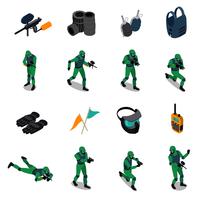 Paintball Isometric Icons Set vector