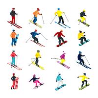 Skiing isometric set vector