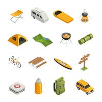 Camping Hiking Isometric Icon Set vector