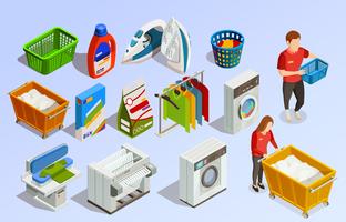 Laundry Isometric Elements Set vector