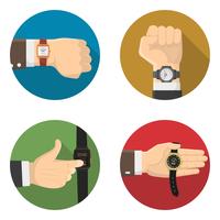 Men Watches 4 Round Flat Icons vector