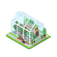 Greenhouse isometric composition vector