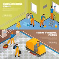 Isometric Industrial Cleaning Banner Set vector