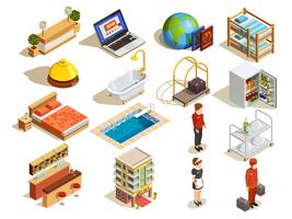 Hotel Isometric Elements Set vector