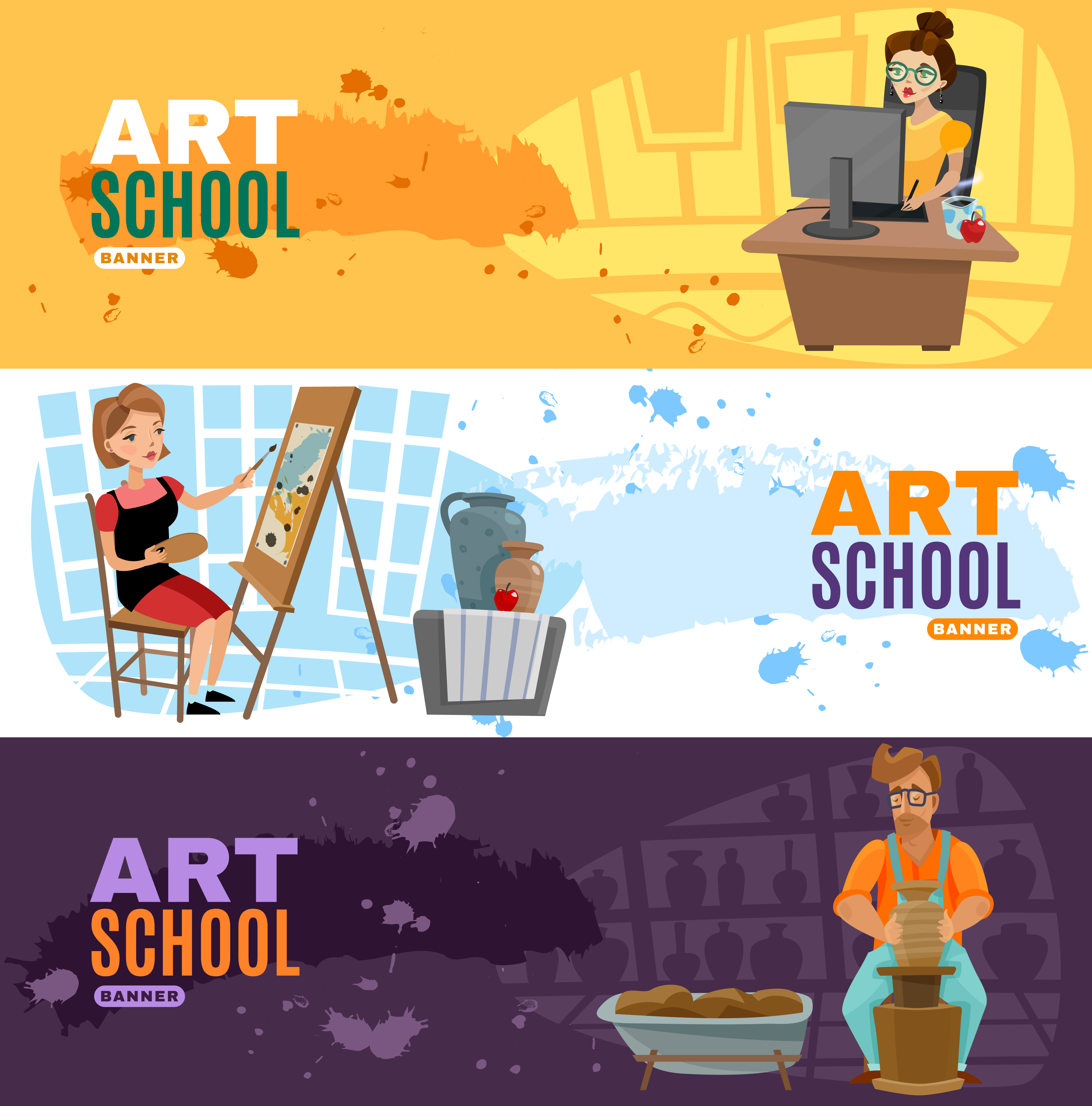 Art School Banners Set Download Free Vectors Clipart Graphics