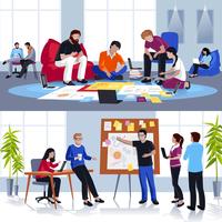 People Working In Team Flat Compositions vector