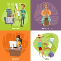 Graphic Designer Artist 4 Icons Square   vector