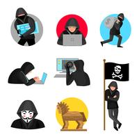 Hackers personajes símbolos iconos colección vector