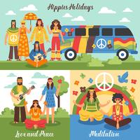 Conjunto de concepto de diseño hippie vector