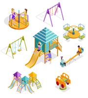 Isometric Swinging Kids Icon Set vector