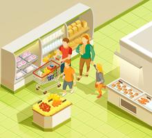 Family Grocery Shopping Supermarket Isometric View vector