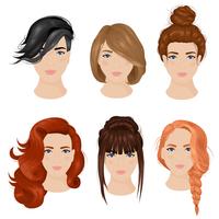 Ideas de peinado de mujeres 6 iconos colección vector