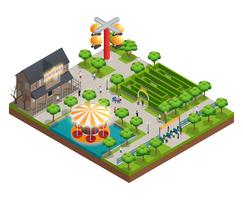 Amusement Park And Attractions Isometric Concept  vector