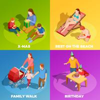  Family Activities 4 Isometric Icons Square vector