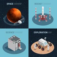 Rocket Space Isometric Icon Set vector