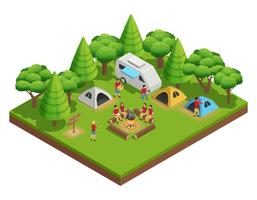 Hiking Isometric Composition