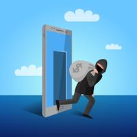 Smartphone Hacking Window Allegoric Flat Poster  vector