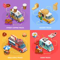 Food Truck 4 Isometric icons Square  vector