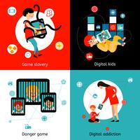 Children Internet Addiction 4 Flat Icons vector