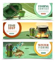 Conjunto de Banners horizontales de pesca deportiva. vector