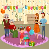 Family Birthday Home Celebration Cartoon  Illustration vector