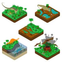 Dinosaurs Isometric Compositions vector