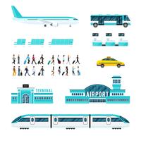 Transporte de personas y conjunto de iconos de aeropuerto