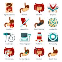 Conjunto de iconos planos del sistema digestivo vector